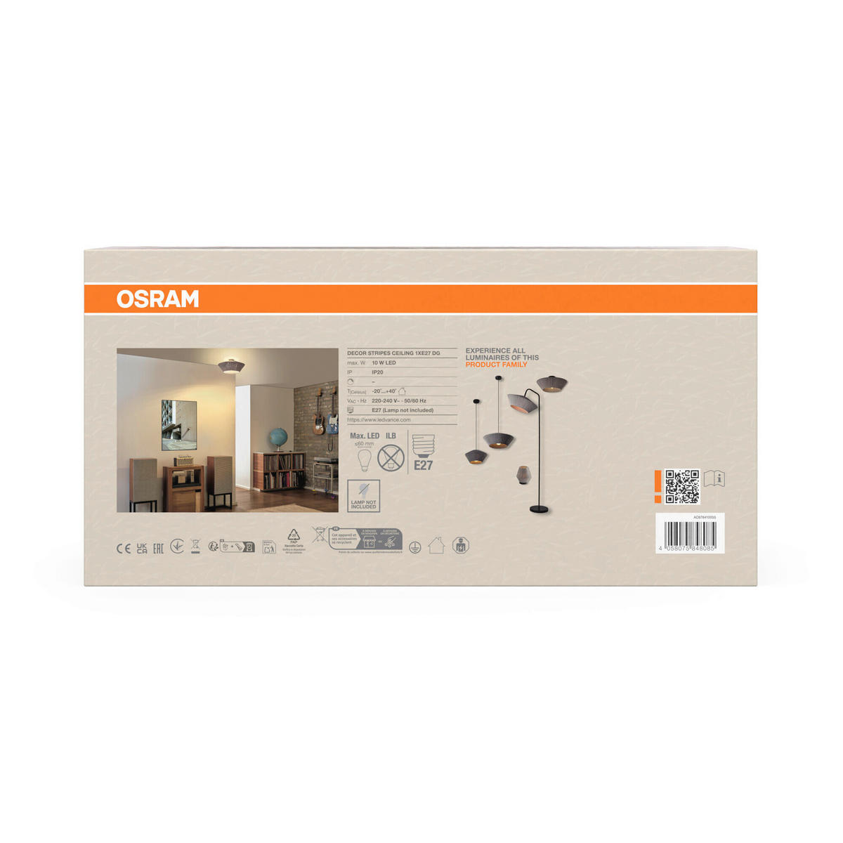 DECKENLEUCHTE  40,5/19 cm    - Dunkelgrau, Basics, Textil/Metall (40,5/19cm) - Osram