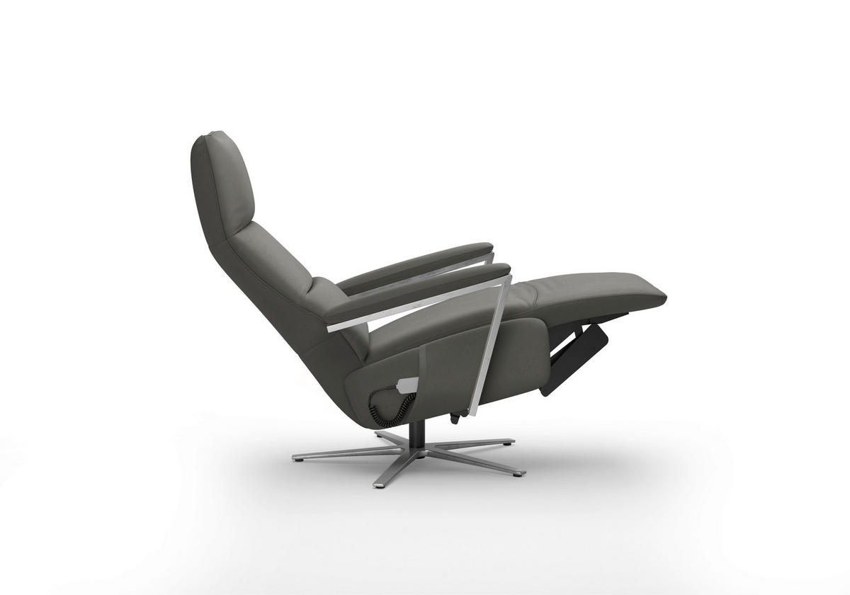 RELAXSESSEL TV VARIO COMFORT E M2 Echtleder Kopfteilverstellung, Rücken echt    - Silberfarben/Mokka, Basics, Leder/Metall (70/126/85cm) - Sit & More