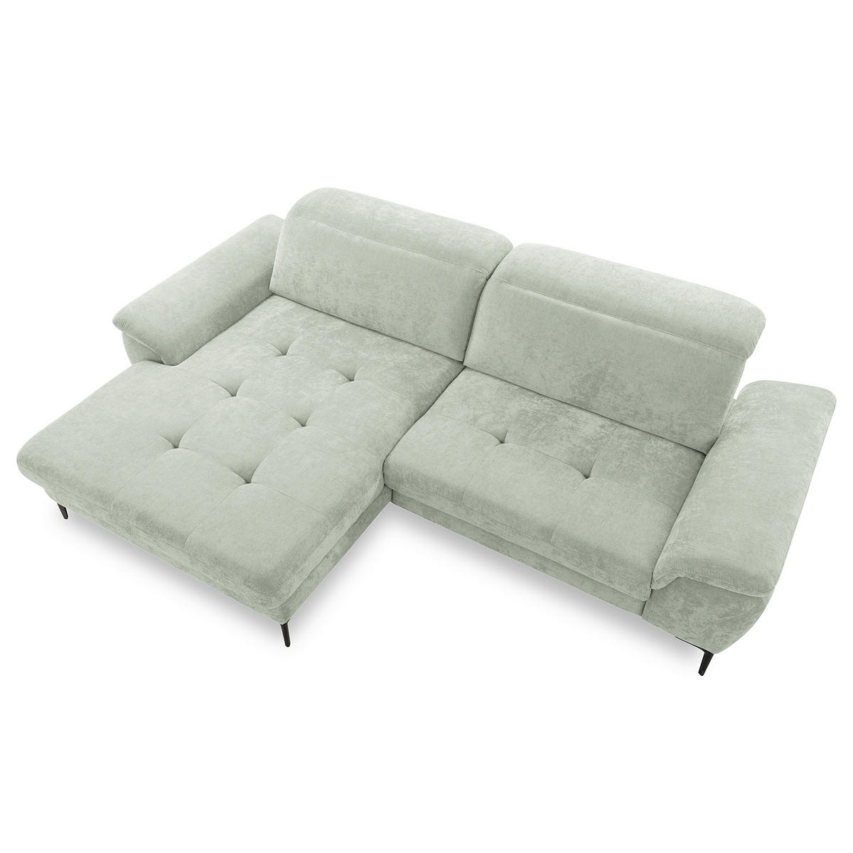 ECKSOFA PRADO Mintgrün Webstoff Bettkasten, Kopfteilverstellung, Sitztiefenverstellung  - Schwarz/Mintgrün, Design, Textil/Metall (195/268cm) - Livetastic
