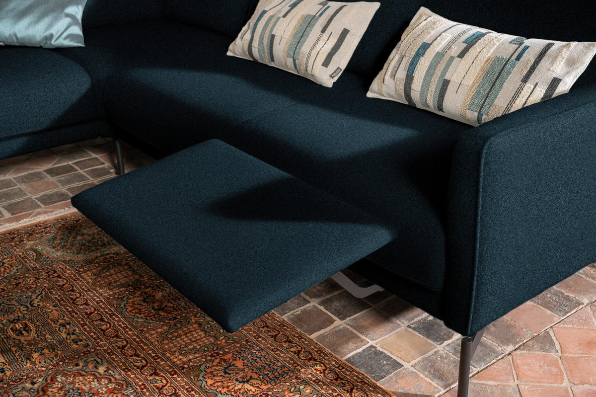 ECKSOFA in Struktur, Flachgewebe Dunkelblau  - Anthrazit/Dunkelblau, Design, Textil/Metall (230/254cm) - Johann Jakob