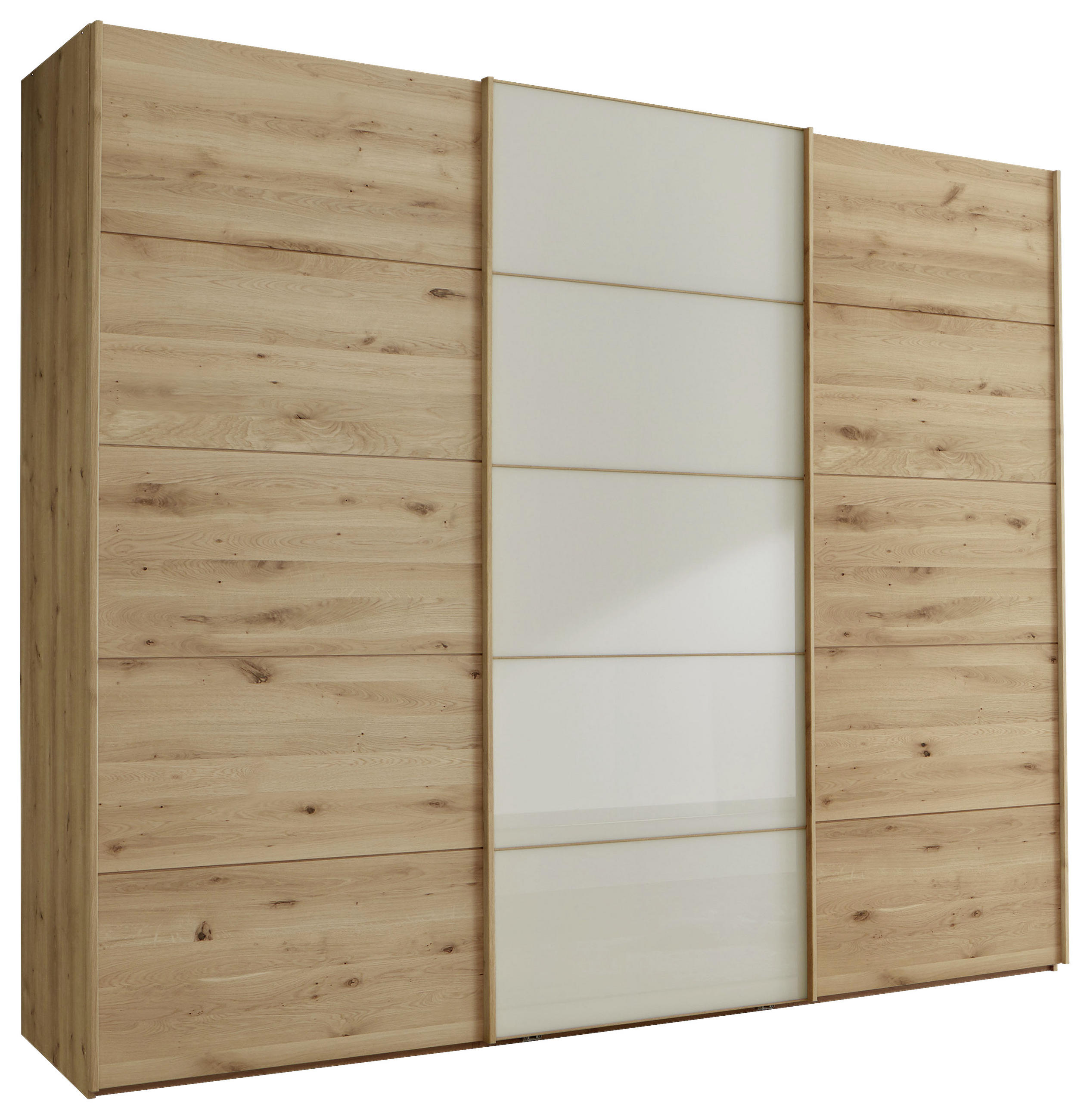 SCHWEBETÜRENSCHRANK 250/217/67 cm 3-türig Champagner, Eiche Bianco  - Eiche Bianco/Champagner, Natur, Glas/Holz (250/217/67cm) - Linea Natura