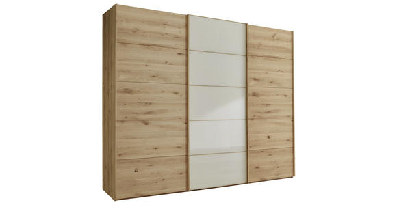 SCHWEBETÜRENSCHRANK 250/217/67 cm 3-türig  - Eiche Bianco/Champagner, Natur, Glas/Holz (250/217/67cm) - Linea Natura