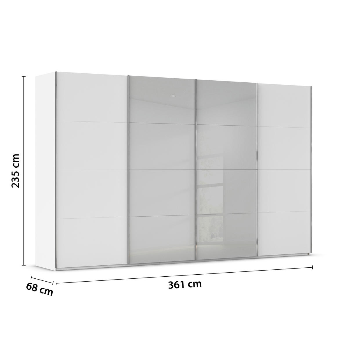 SCHWEBETÜRENSCHRANK 361/235/68 cm 4-türig Grau, Weiß  - Chromfarben/Weiß, KONVENTIONELL, Glas/Holzwerkstoff (361/235/68cm) - Novel