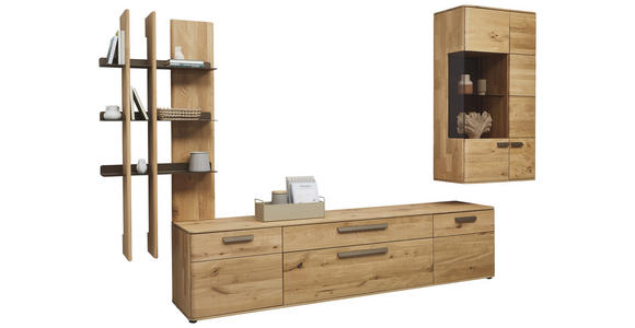 WOHNWAND  in Bronzefarben, Wildeiche  340,1/214/45,2 cm  - Wildeiche/Schwarz, Natur, Glas/Holz (340,1/214/45,2cm) - Valnatura