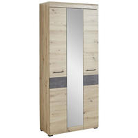 GARDEROBNA OMARA siva, barve hrasta - siva/črna, Design, kovina/steklo (84/200/40cm) - Voleo