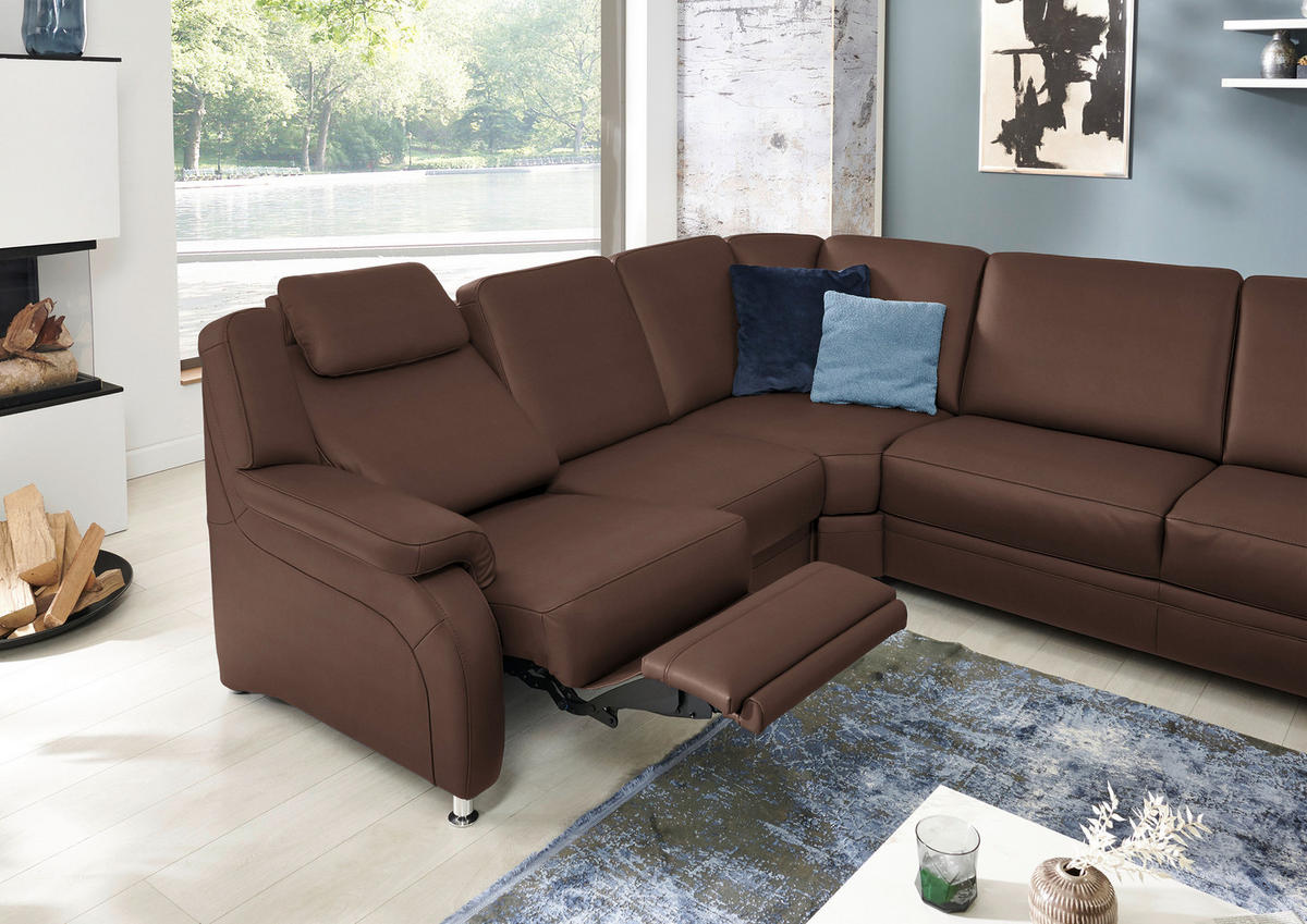 WOHNLANDSCHAFT Echtleder Mokka  - Alufarben/Mokka, Konventionell, Leder/Metall (239/329/165cm) - Beldomo Premium