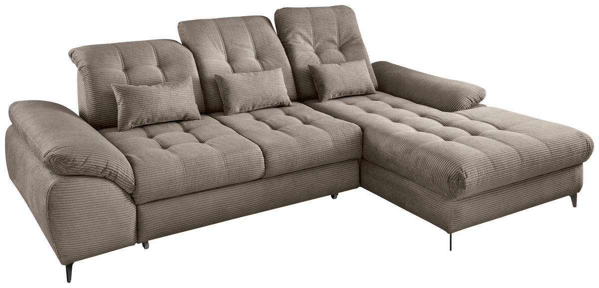 ECKSCHLAFSOFA in Cord Graubraun  - Graubraun/Schwarz, Modern, Textil/Metall (273/189cm) - Livetastic