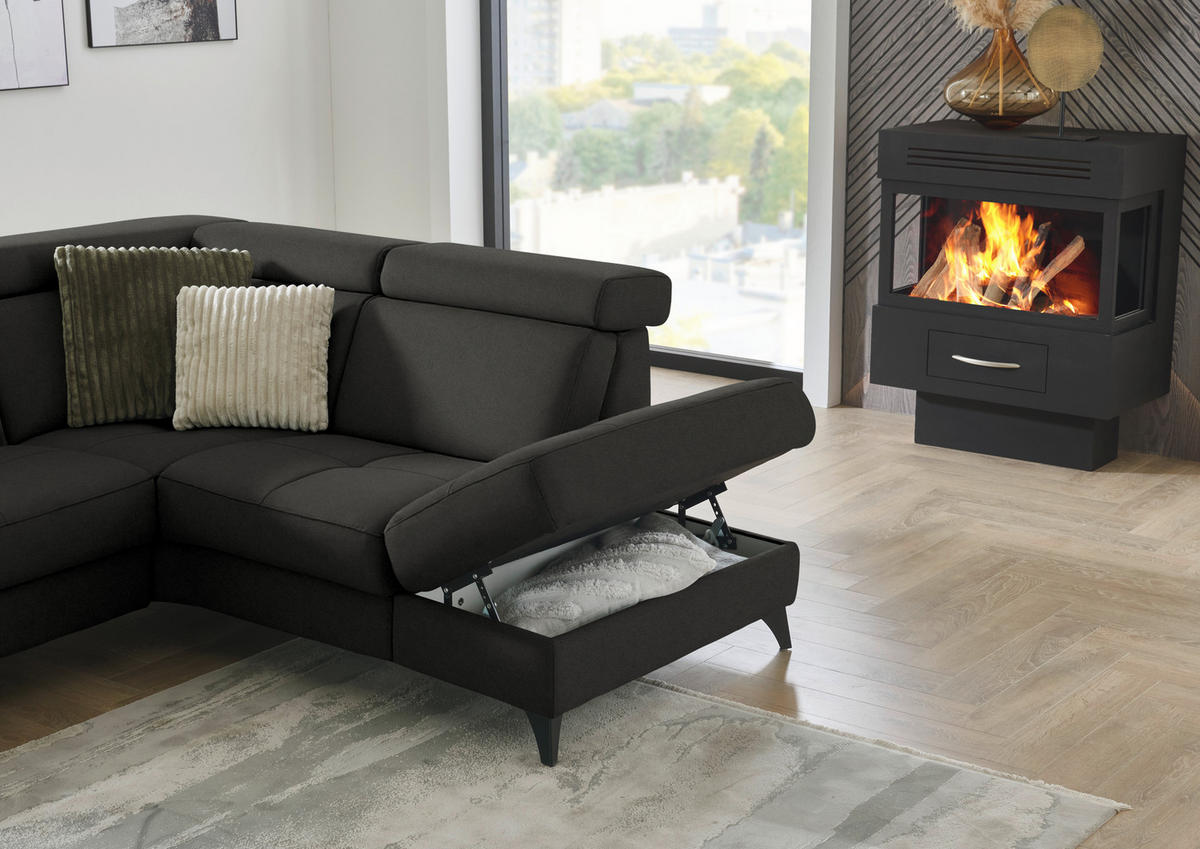 ECKSOFA Flachgewebe Schwarz  - Schwarz, Konventionell, Textil/Metall (276/214cm) - Beldomo System