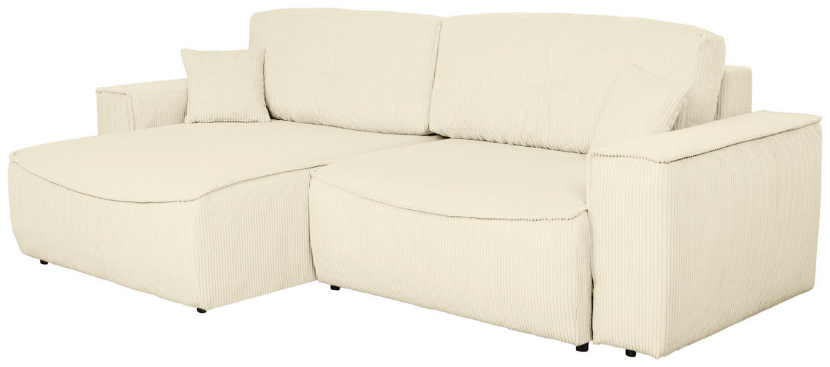 ECKSOFA Creme Cord  - Creme/Schwarz, KONVENTIONELL, Kunststoff/Textil (148/265cm) - Carryhome