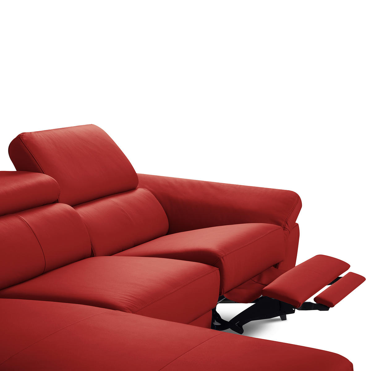 ECKSOFA Rot Echtleder Lederlook Rücken echt, Armteilverstellung, Relaxfunktion, Kopfteilverstellung  - Rot/Schwarz, Design, Leder/Textil (179/252cm) - Livetastic