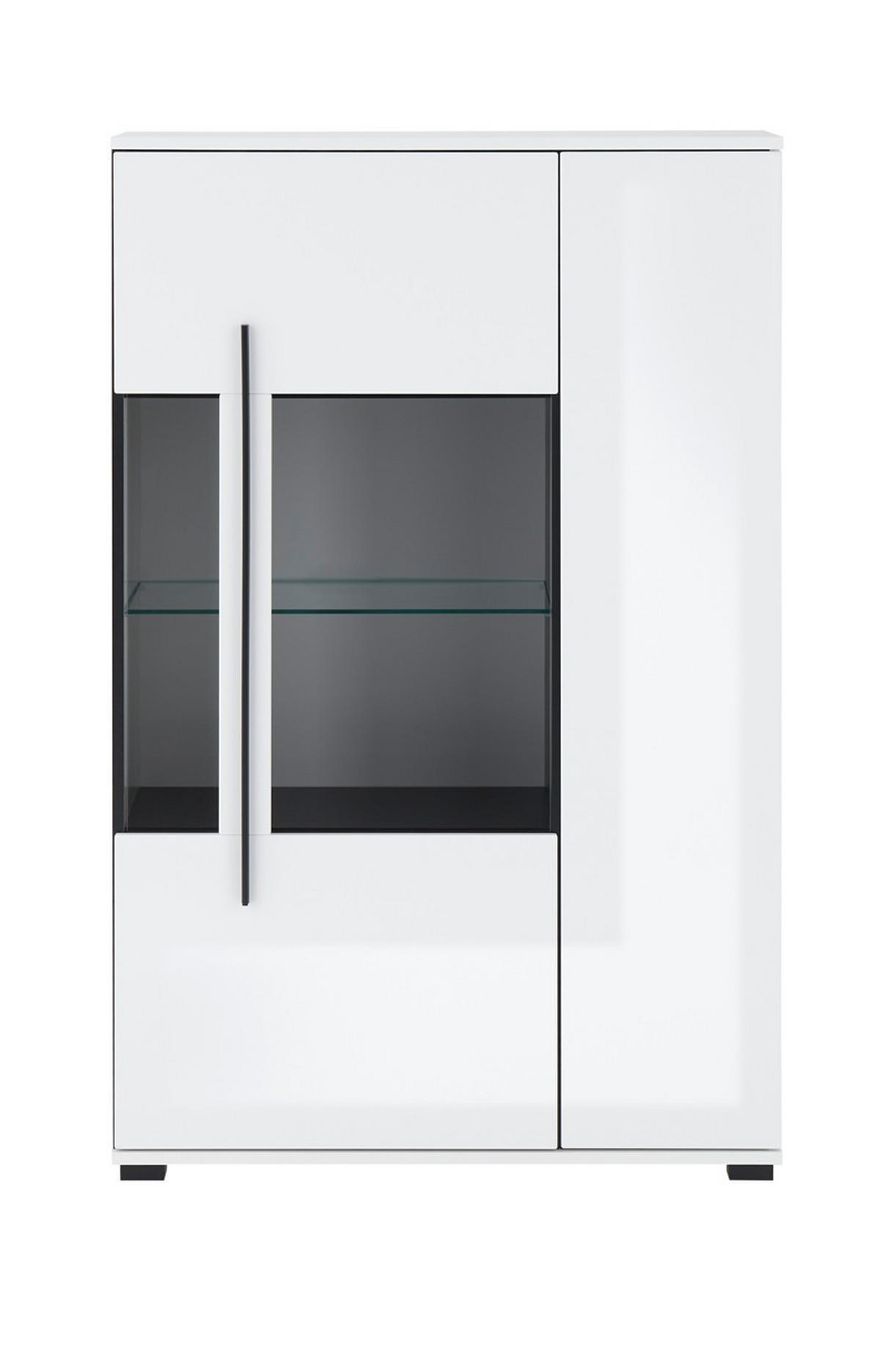 VITRINE  in Weiß Hochglanz  - Weiß Hochglanz/Schwarz, Design, Glas/Holzwerkstoff (90/140/37cm) - Livetastic