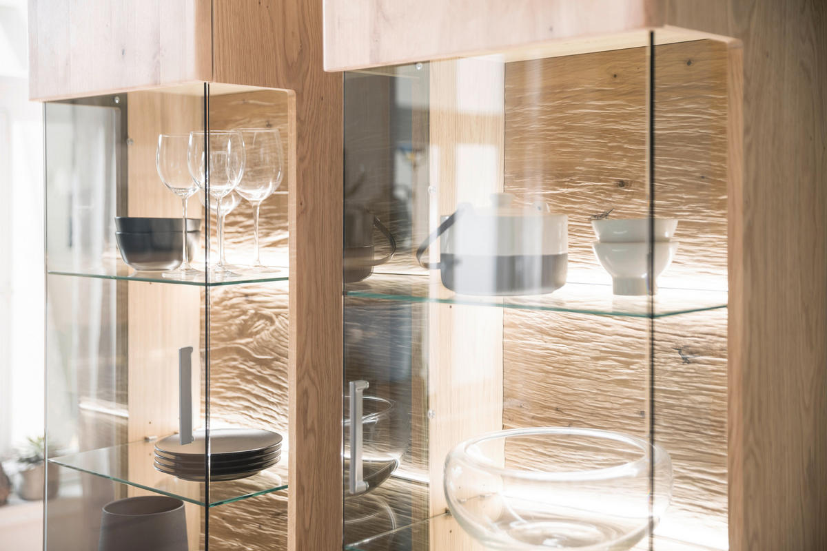 VITRINE  in teilmassiv Balkeneiche Eiche Bianco - Eiche Bianco/Grau, MODERN, Glas/Holz (50/204/37cm)