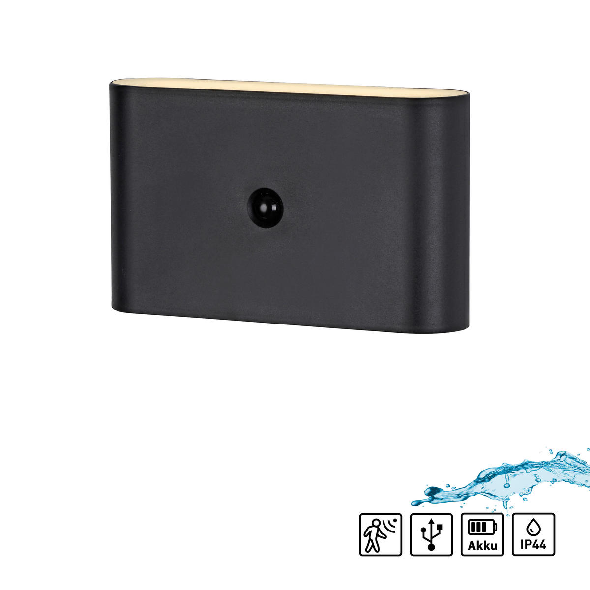 AKKU-WANDLEUCHTE 16/6,5/9,5 cm   - Schwarz, Design, Kunststoff/Metall (16/6,5/9,5cm)