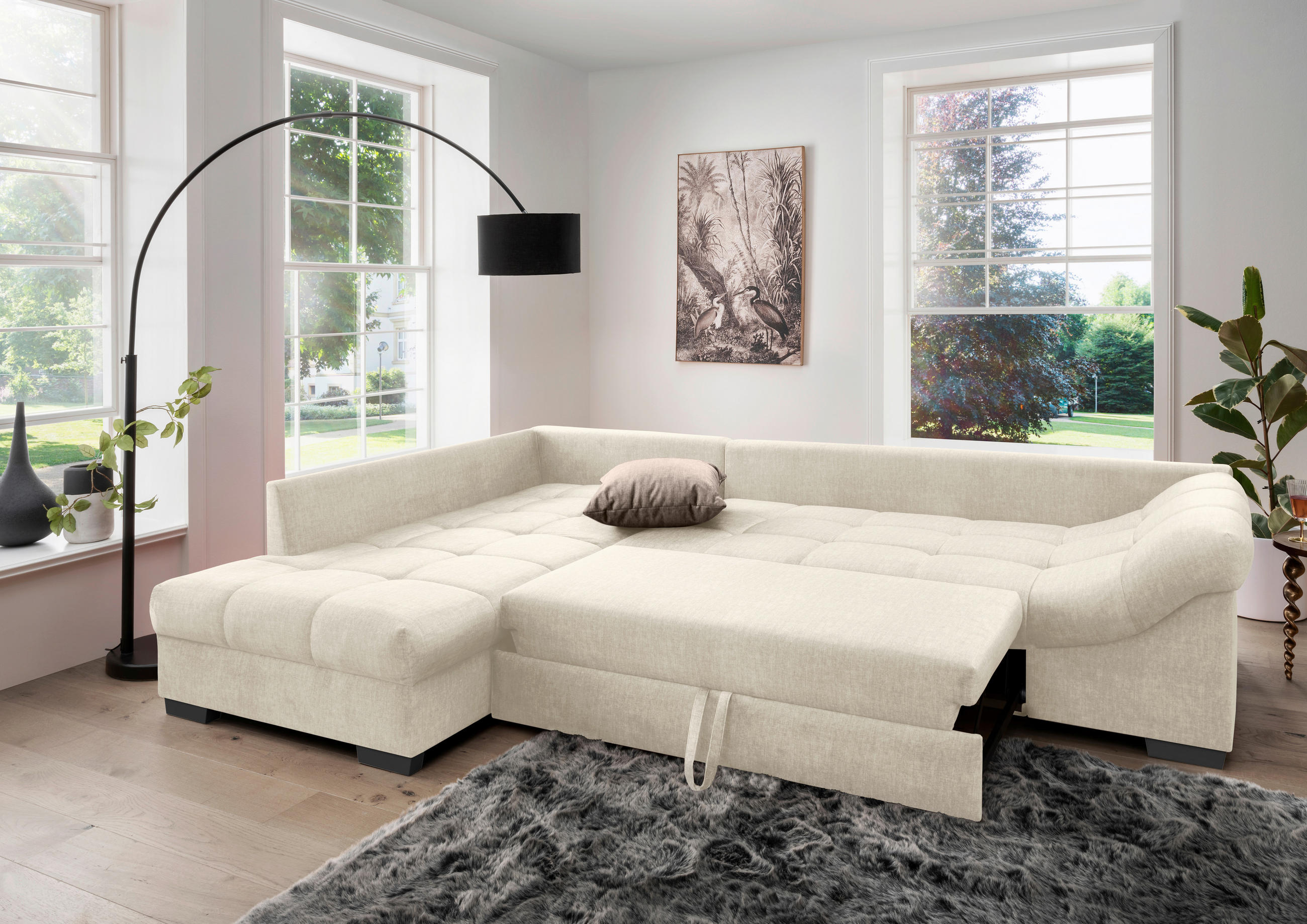 ECKSOFA in Velours Beige  - Hellbraun/Beige, MODERN, Holz/Textil (202/298cm) - MID.YOU