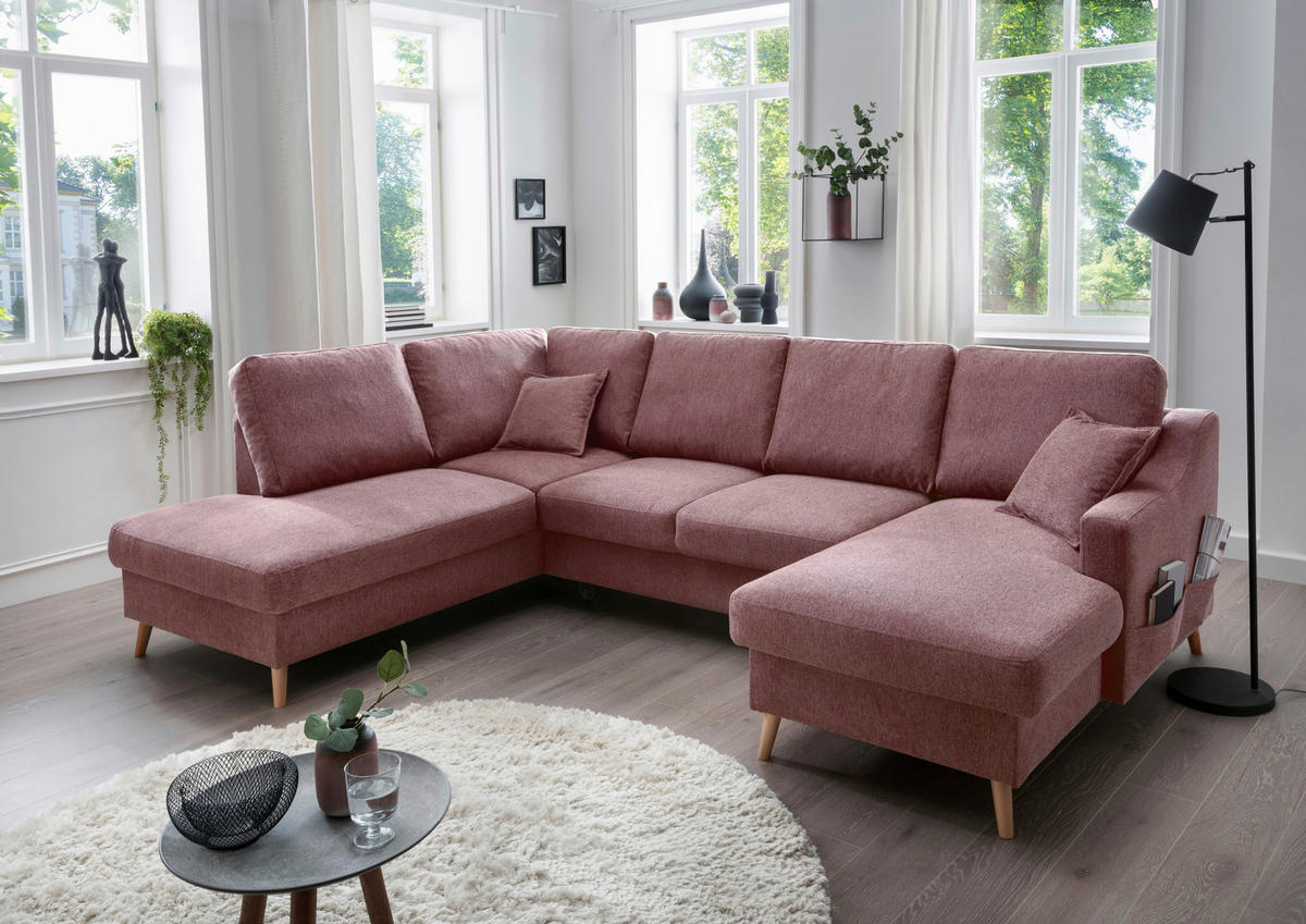 WOHNLANDSCHAFT in Struktur Rosa  - Naturfarben/Rosa, Konventionell, Holz/Textil (200/301/150cm) - P & B