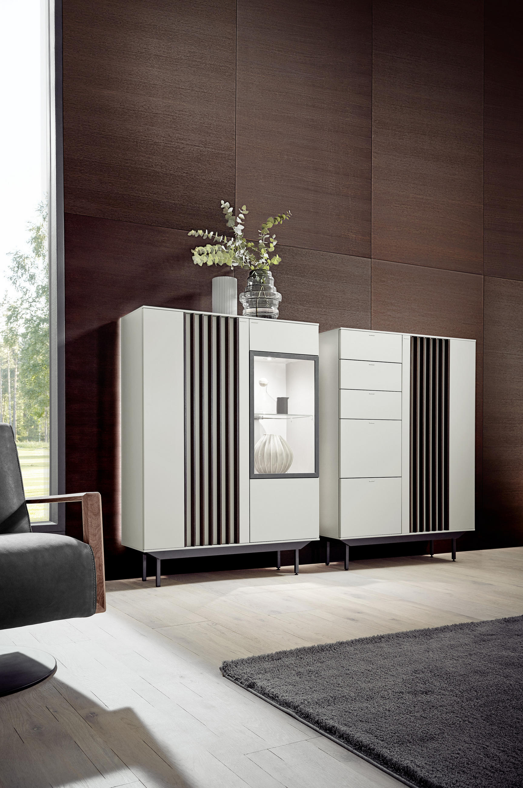 HIGHBOARD Eiche furniert Weiß, Mooreichefarben - Mooreichefarben/Schwarz, KONVENTIONELL, Holz/Holzwerkstoff (105/127,8/37,1cm) - Ambiente