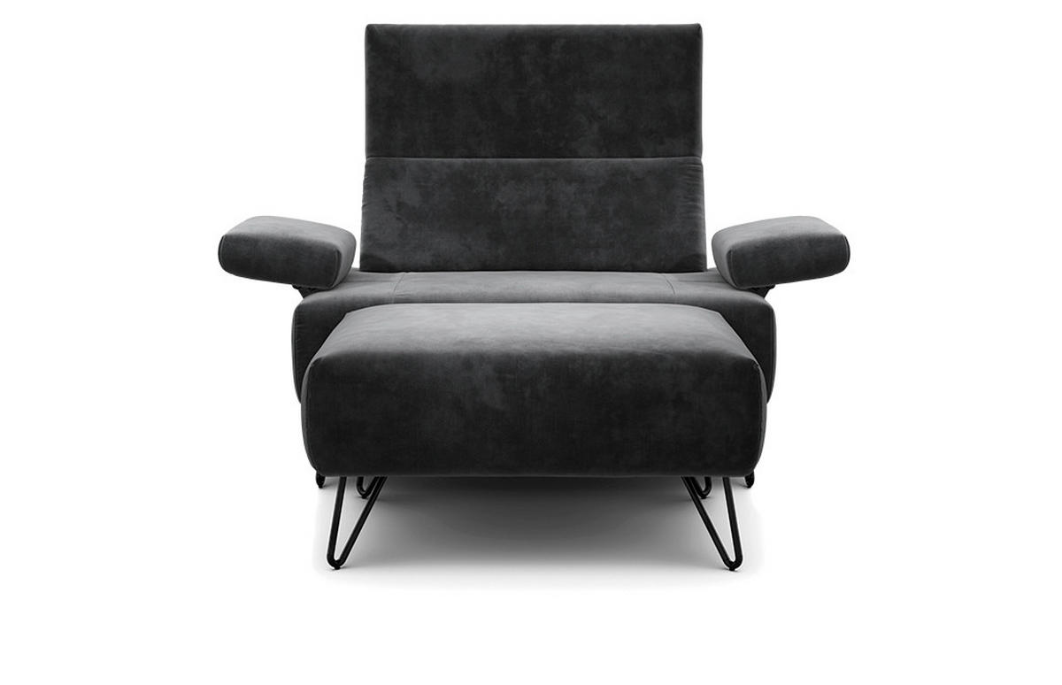 SESSELSET Samt Armteilverstellung    - Anthrazit/Schwarz, Design, Textil/Metall (114-142/85/86-94cm) - SENSOO