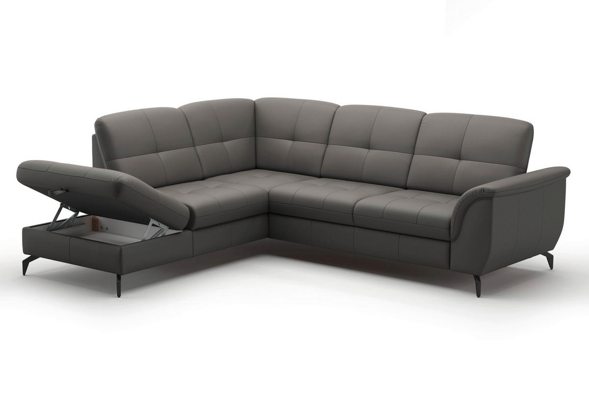 ECKSOFA in Vliesstoff Kombination Echtleder/Stoff Mokka  - Schwarz/Mokka, Modern, Leder/Textil (212/244cm) - Sit & More