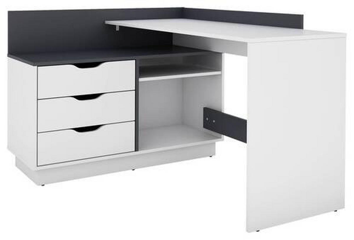 ECKSCHREIBTISCH 129/105/84 cm  in Schwarz, Weiß  - Schwarz/Weiß, LIFESTYLE, Holzwerkstoff (129/105/84cm) - MID.YOU