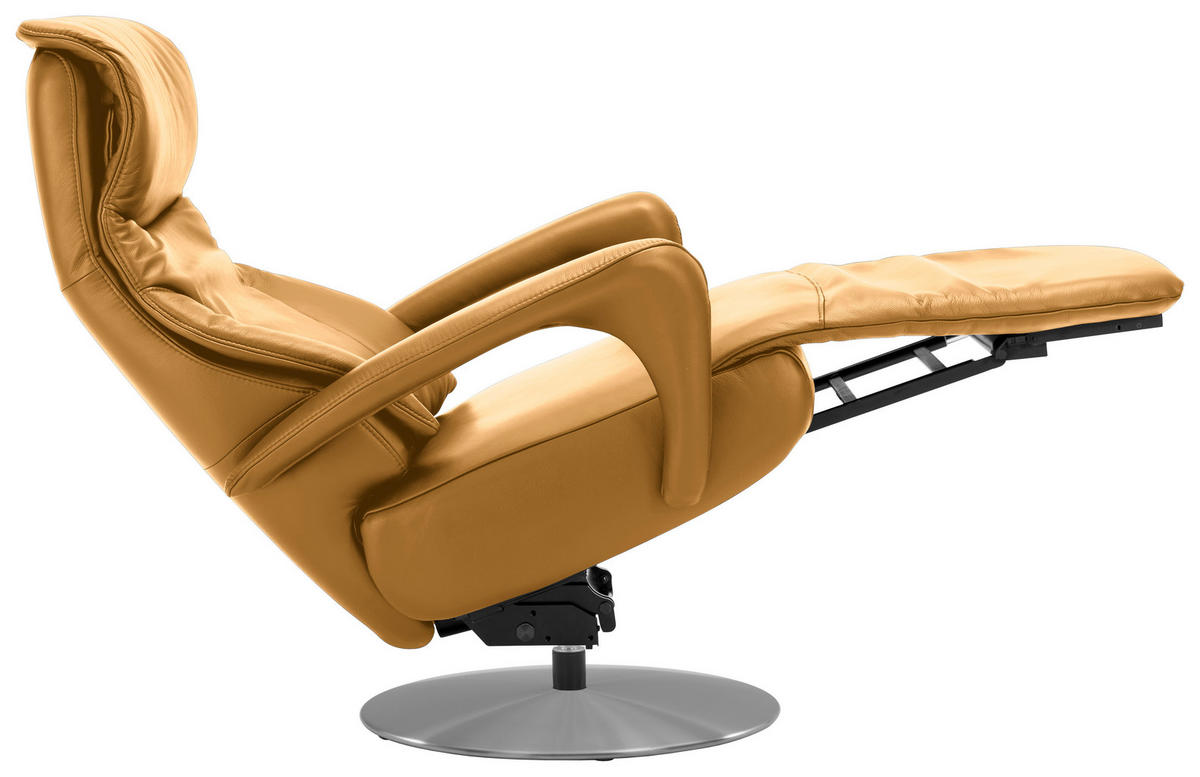 RELAXSESSEL in Leder Currygelb  - Currygelb/Edelstahlfarben, Design, Leder/Metall (75/117/88cm) - Dieter Knoll