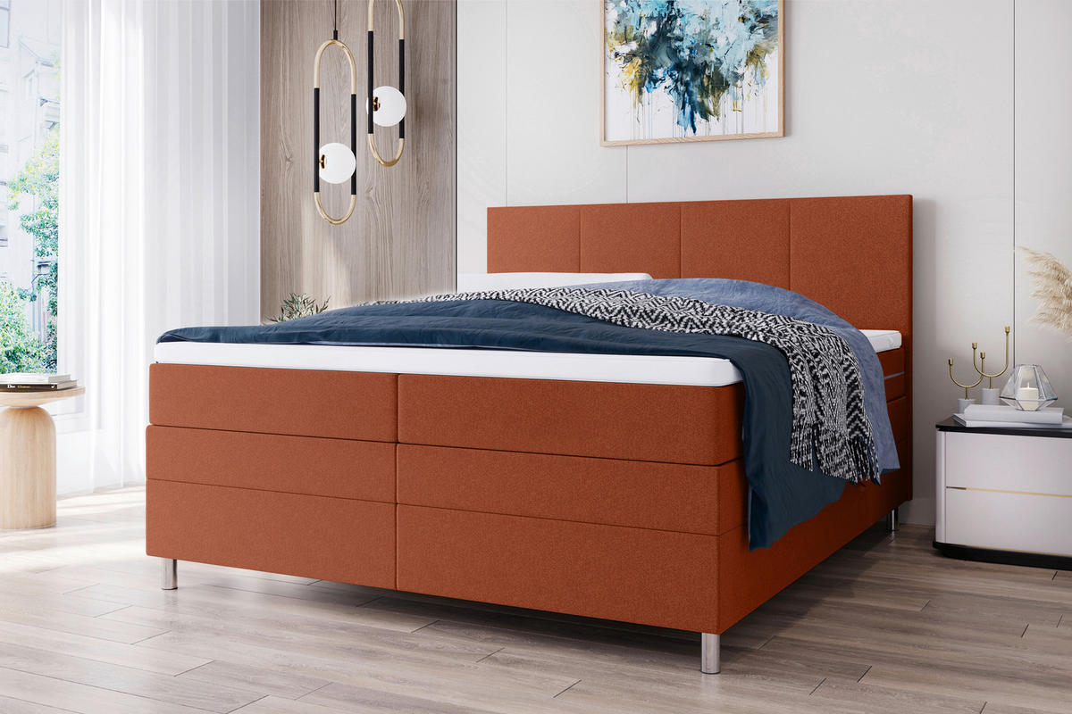 BOXSPRINGBETT 180/200 cm  in Rostfarben  - Chromfarben/Rostfarben, KONVENTIONELL, Kunststoff/Textil (180/200cm) - Boxxx