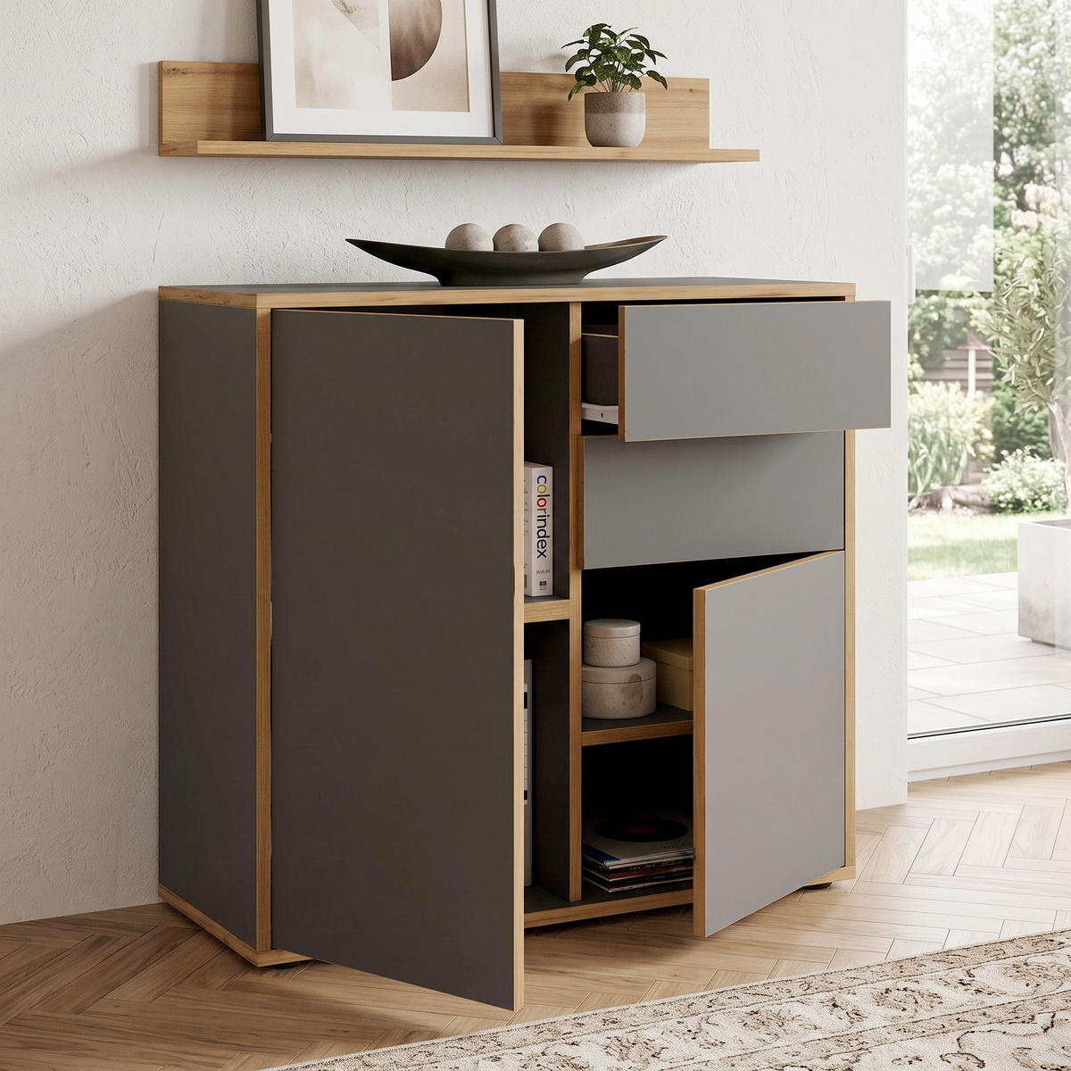KOMMODE Salia, 79/74/33 cm, 2 Schublade(n)  - Honigeiche/Anthrazit, Design, Holzwerkstoff/Kunststoff (79/74/33cm) - MID.YOU
