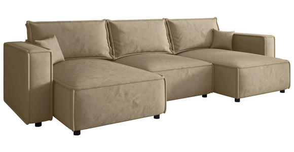 WOHNLANDSCHAFT Beige Webstoff  - Beige/Schwarz, MODERN, Kunststoff/Textil (153/350/153cm) - Xora