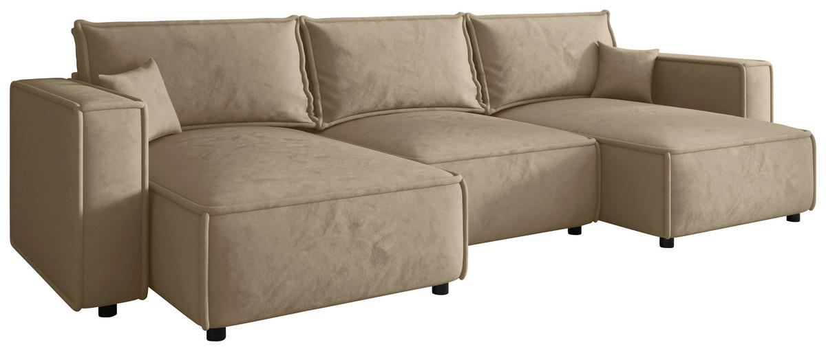 WOHNLANDSCHAFT Beige Webstoff  - Beige/Schwarz, MODERN, Kunststoff/Textil (153/350/153cm) - Xora