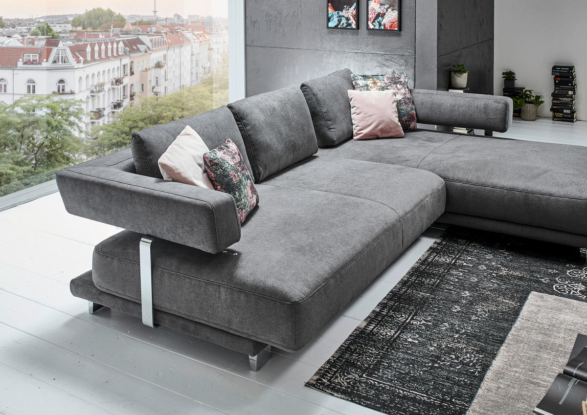 ECKSOFA in Chenille Gelb  - Chromfarben/Gelb, Natur, Textil/Metall (297/214cm) - Valdera