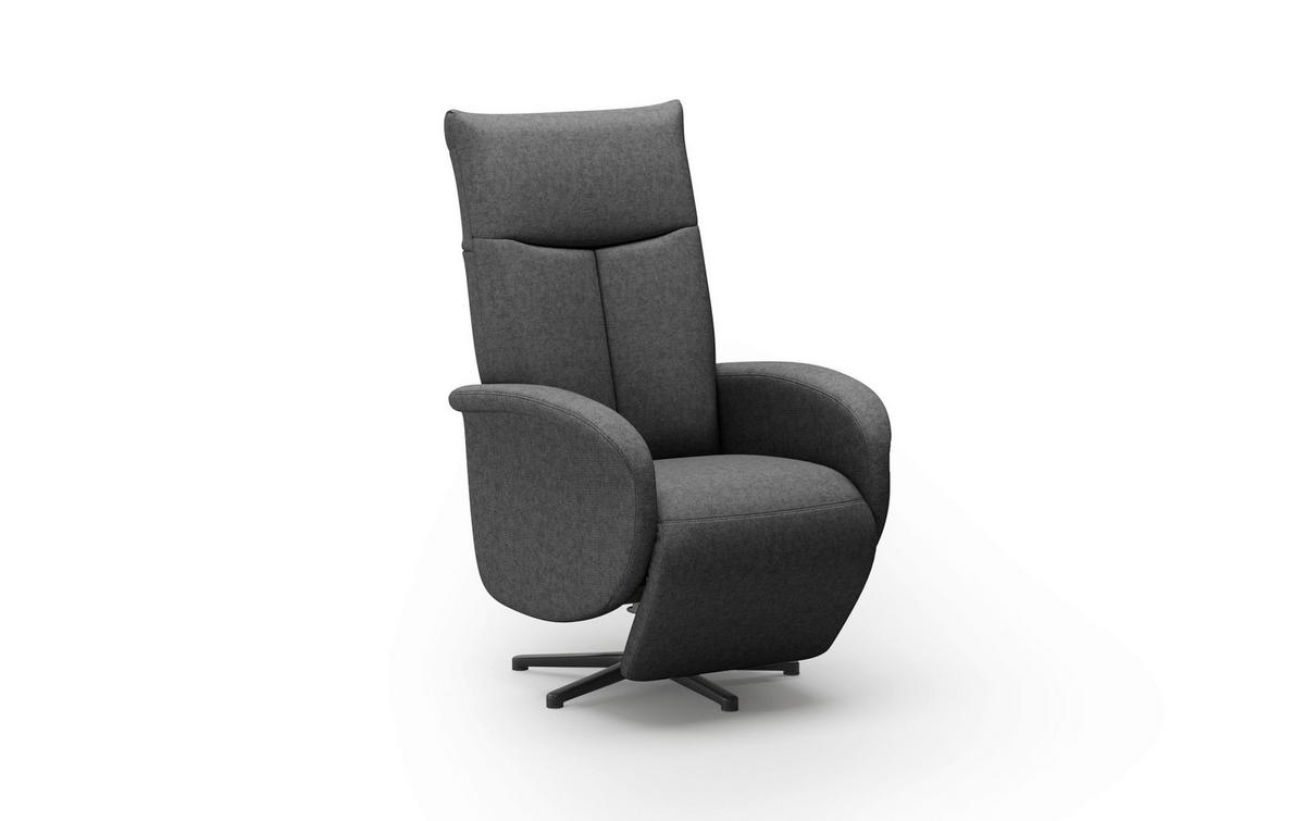 RELAXSESSEL GLENDALE E Flachgewebe Kopfteilverstellung, Rücken echt    - Dunkelgrau/Schwarz, KONVENTIONELL, Textil/Metall (75/112/82cm) - Sit & More