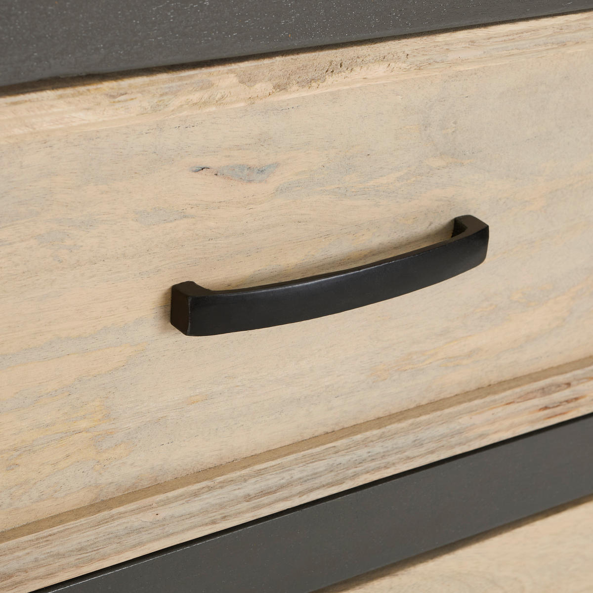 VITRINE in massiv Mangoholz Grau, Naturfarben  - Schwarz/Naturfarben, Natur, Glas/Holz (67/190/40cm) - Livetastic