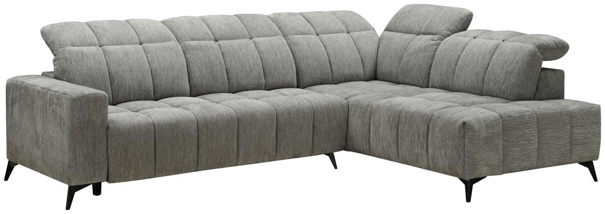ECKSOFA inkl. Funktionen Dunkelgrau Chenille  - Dunkelgrau/Schwarz, Design, Textil/Metall (293/214cm) - Xora