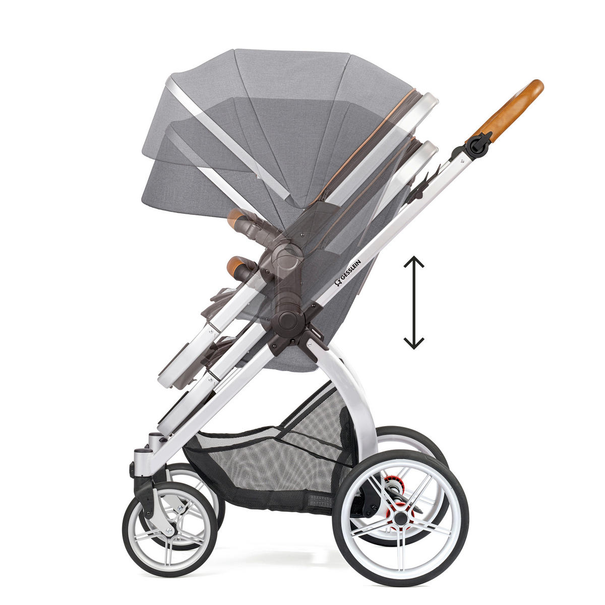 KINDERWAGENSET FX4 Life  - Silberfarben/Braun, Basics, Textil/Metall (57/129/100cm) - Gesslein