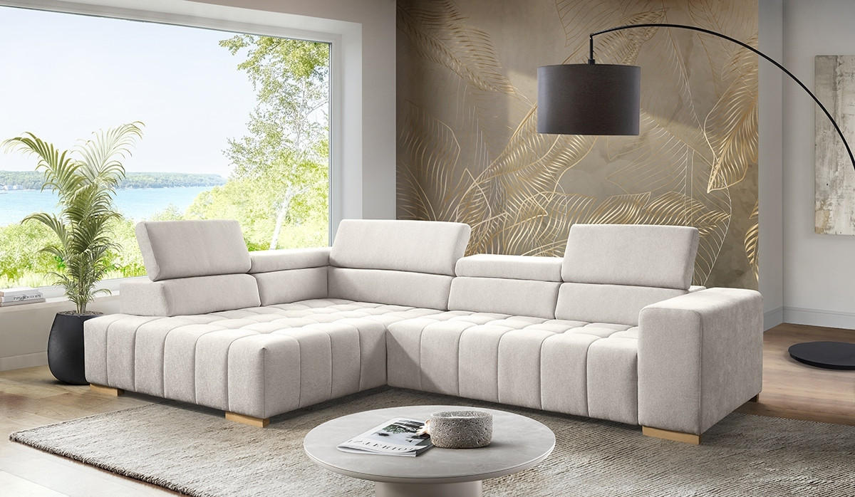 ECKSOFA in Chenille Creme  201/307 cm  - Creme/Naturfarben, Design, Holz/Textil (201/307cm) - Livetastic