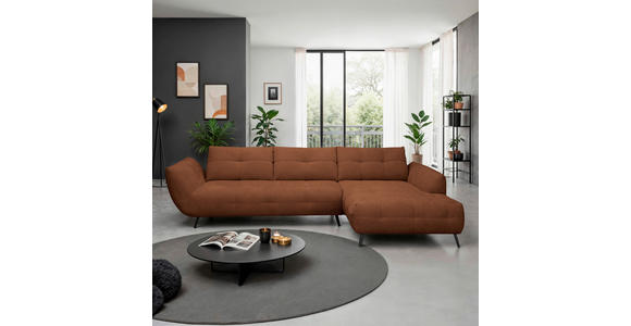 ECKSOFA Dunkelorange Chenille Armlehnenkissen, Rücken echt, Sitztiefenverstellung  - Dunkelorange/Schwarz, KONVENTIONELL, Textil/Metall (313/215cm) - Hom`in