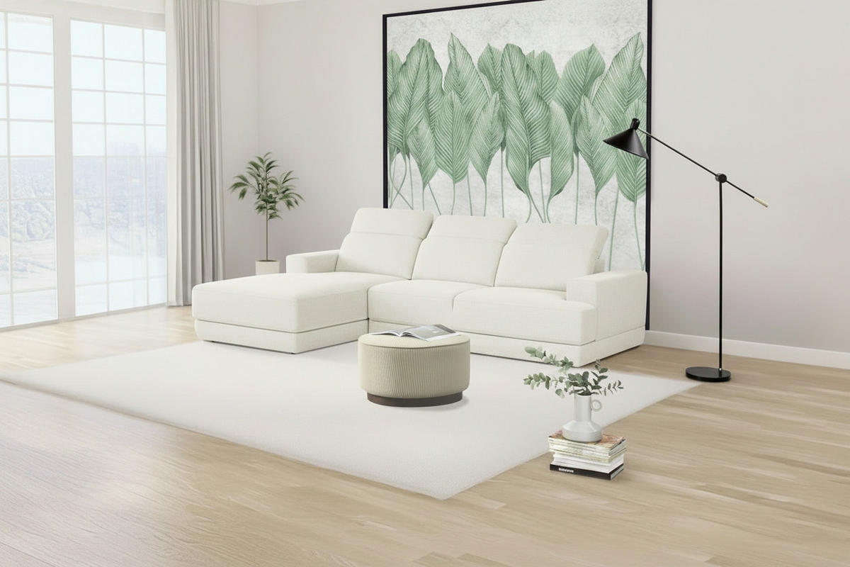 ECKSOFA Weiß Webstoff  - Schwarz/Weiß, Design, Kunststoff/Textil (204/293cm) - MID.YOU