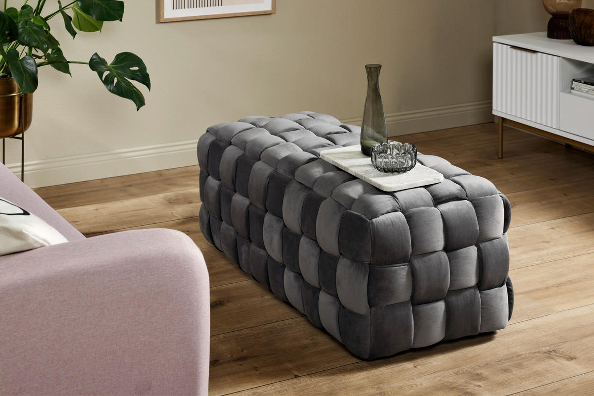 HOCKERBANK 118/43/50 cm Samt Grau Eukalyptusholz  - Grau, MODERN, Holz/Textil (118/43/50cm)