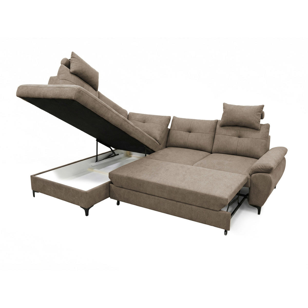 ECKSOFA SOLEI Taupe Chenille Zierkissen, Bettkasten, Kopfstütze  - Taupe/Schwarz, Design, Kunststoff/Textil (203/265cm) - MID.YOU