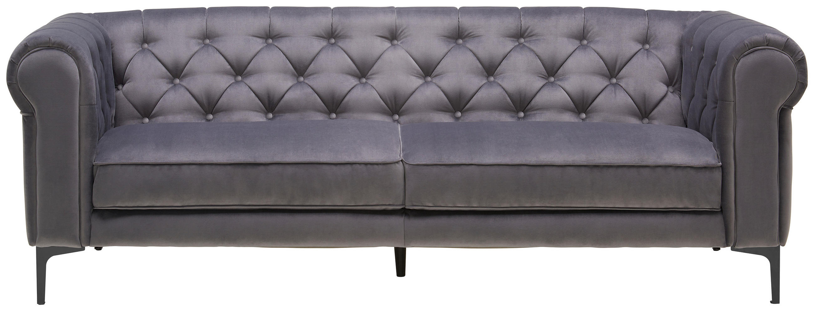 CHESTERFIELD-SOFA Samt Anthrazit - Anthrazit/Schwarz, Trend, Textil/Metall (220/75/90cm) - Carryhome