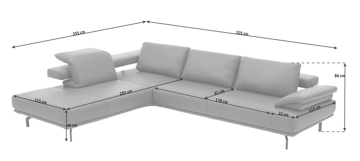 ECKSOFA in Echtleder Weinrot  - Anthrazit/Weinrot, Design, Leder/Metall (255/325cm) - Dieter Knoll