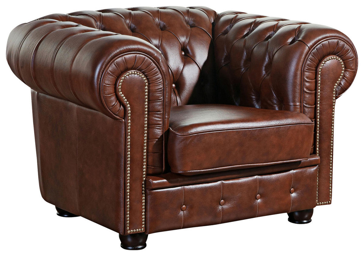 CHESTERFIELD-SESSEL - Nussbaumfarben/Braun, KONVENTIONELL, Leder/Holzwerkstoff (110/74/98cm) - Max Winzer