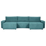 WOHNLANDSCHAFT  in Cord Petrol  - Petrol/Schwarz, KONVENTIONELL, Kunststoff/Textil (155/348/155cm) - Carryhome