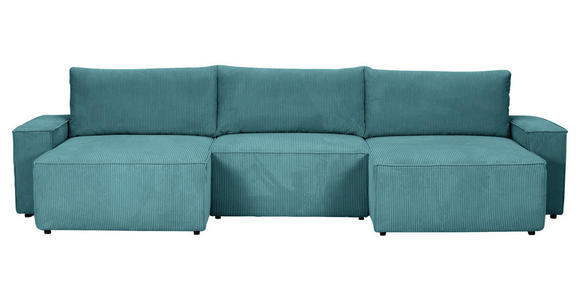 WOHNLANDSCHAFT  in Cord Petrol  - Petrol/Schwarz, KONVENTIONELL, Kunststoff/Textil (155/348/155cm) - Carryhome