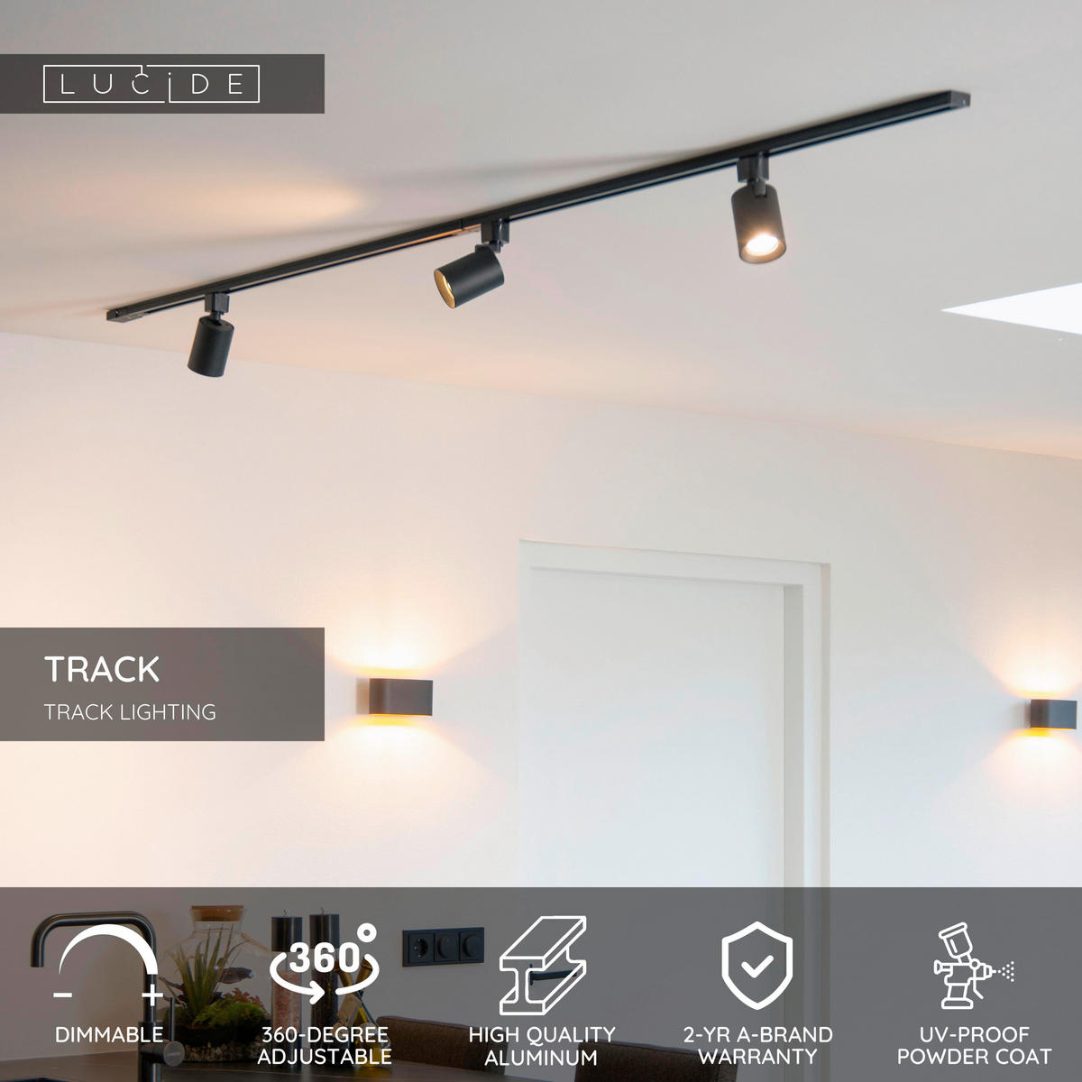 SCHIENENSYSTEM Track 6.5/6.5/12.5 cm   - Schwarz, Basics, Metall (6.5/6.5/12.5cm) - Lucide