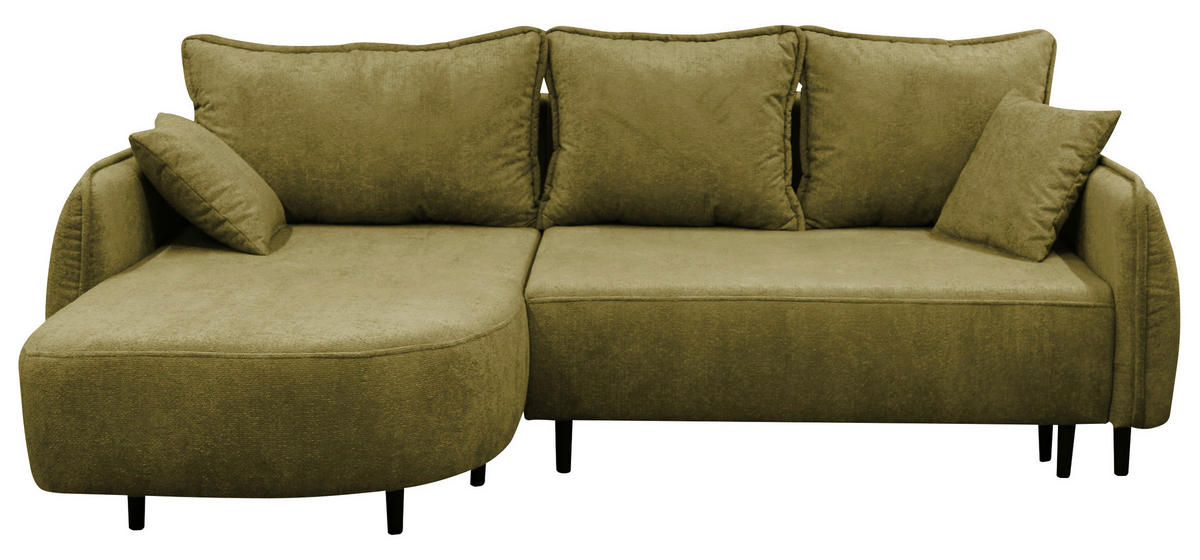 ECKSOFA MURANO Grün Chenille Zierkissen, Rückenkissen, Bettkasten  - Schwarz/Grün, Design, Holz/Textil (167/242cm) - MID.YOU