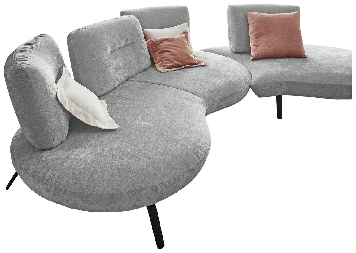 BIGSOFA Flachgewebe Hellgrau  - Hellgrau/Schwarz, Design, Textil/Metall (456/93/138cm) - Moderano