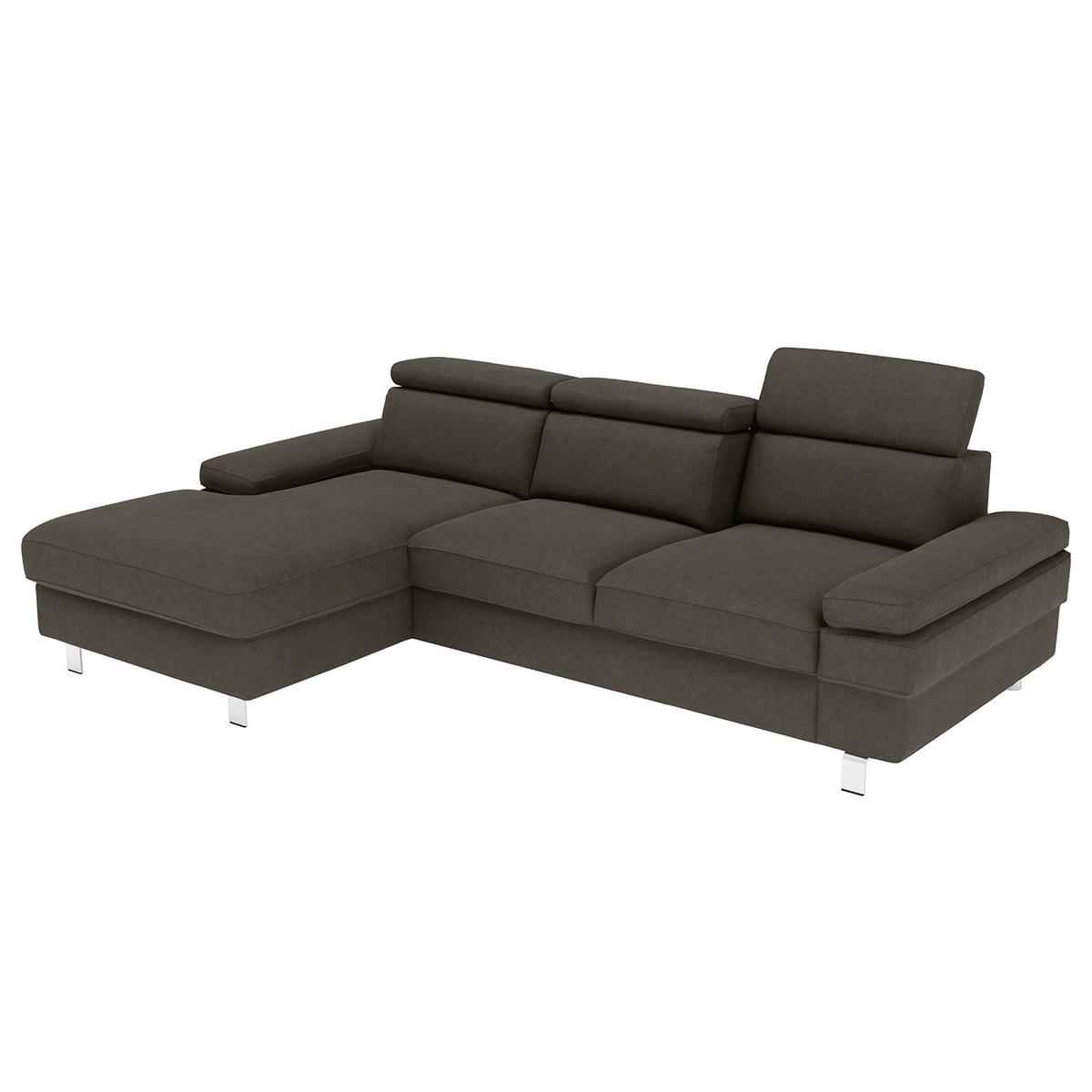 ECKSOFA in Mikrofaser Anthrazit  - Anthrazit/Silberfarben, Konventionell, Textil/Metall (259/82/182cm) - Trendmanufaktur