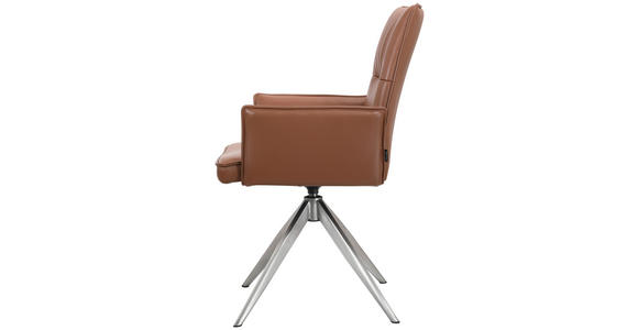 ARMLEHNSTUHL in Edelstahl Echtleder pigmentiert - Edelstahlfarben/Cognac, Design, Leder/Metall (57/92/63,5cm) - Novel