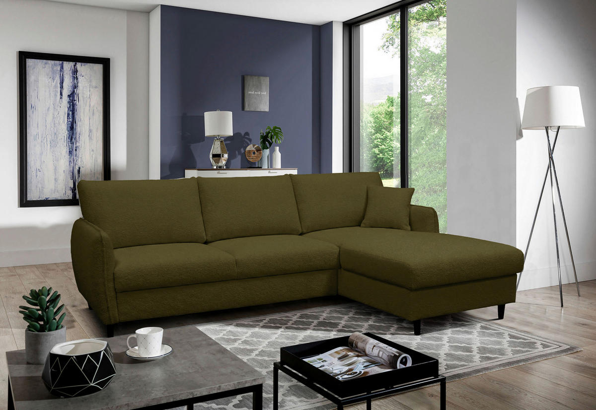 ECKSOFA LAPIT in Chenille Grün  240/170 cm  - Schwarz/Grün, Design, Holz/Textil (240/170cm) - MID.YOU