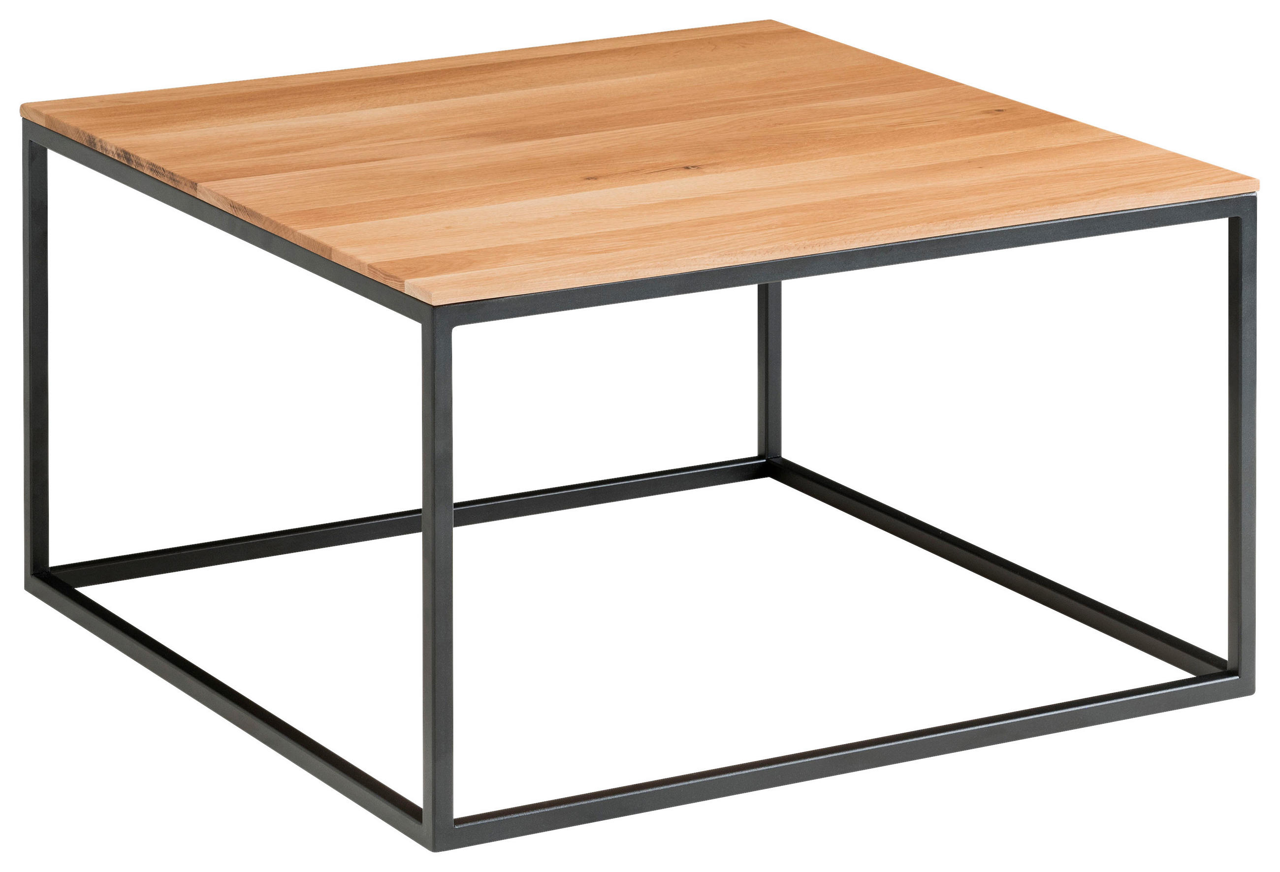 COUCHTISCH Eiche massiv 70/70/41,5 cm quadratisch Schwarz, Eichefarben  - Eichefarben/Schwarz, MODERN, Holz/Metall (70/70/41,5cm) - Johann Jakob